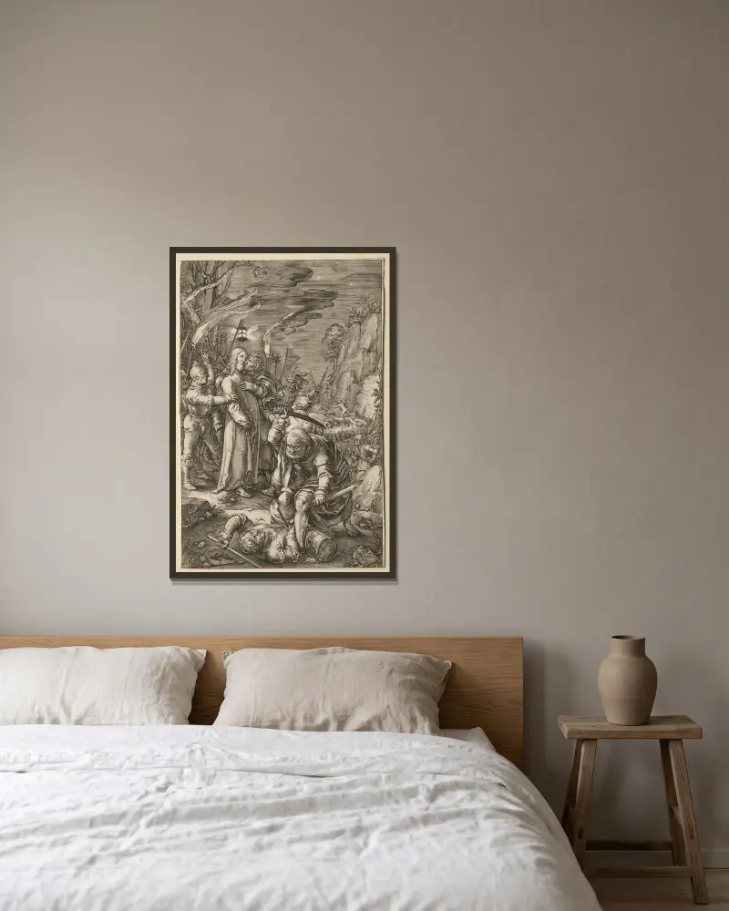 Kristi förråderi av Hendrick Goltzius inramad på en vägg