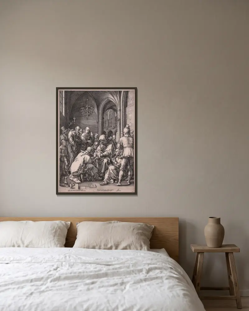 Omskärelsen av Hendrick Goltzius inramad på en vägg