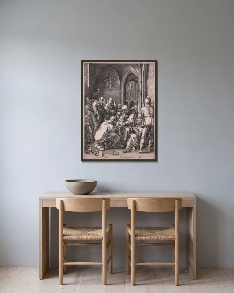 Omskärelsen av Hendrick Goltzius inramad på en vägg
