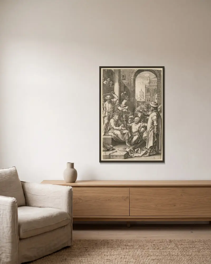 Törnekröningen av Hendrick Goltzius inramad på en vägg