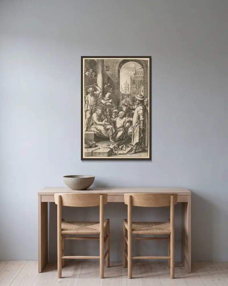 Törnekröningen av Hendrick Goltzius inramad på en vägg