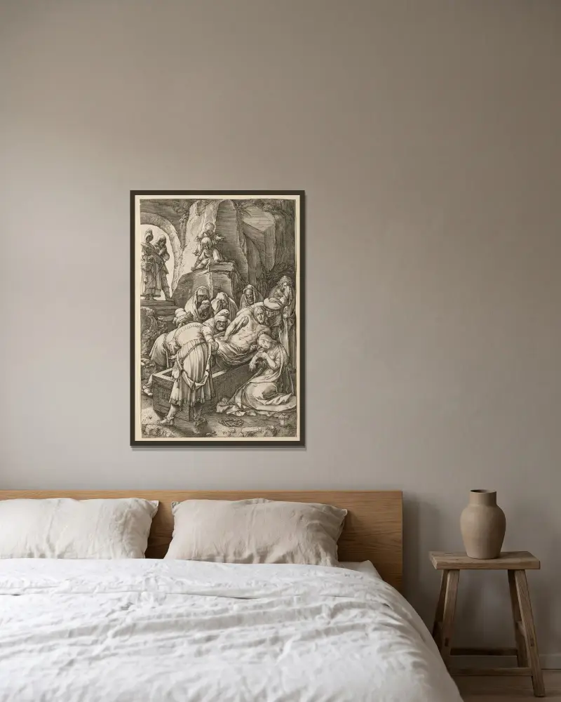 Gravläggningen av Hendrick Goltzius inramad på en vägg