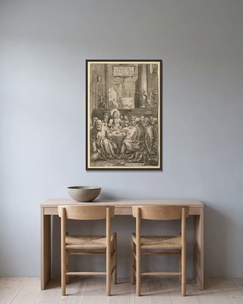 Nattvarden av Hendrick Goltzius inramad på en vägg