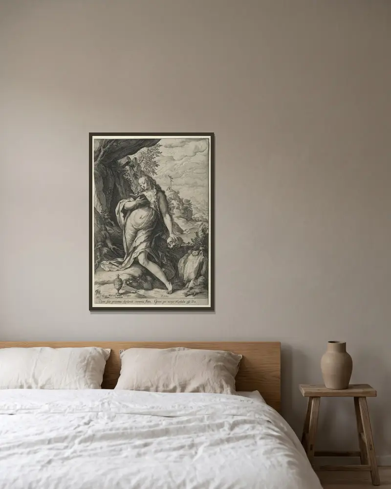 Den botgörande Magdalena av Hendrick Goltzius inramad på en vägg