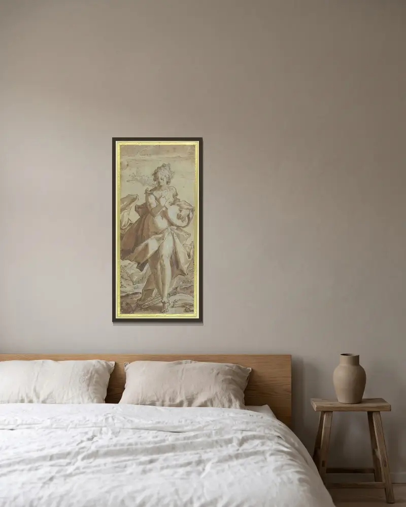 Hörseln av Hendrick Goltzius inramad på en vägg