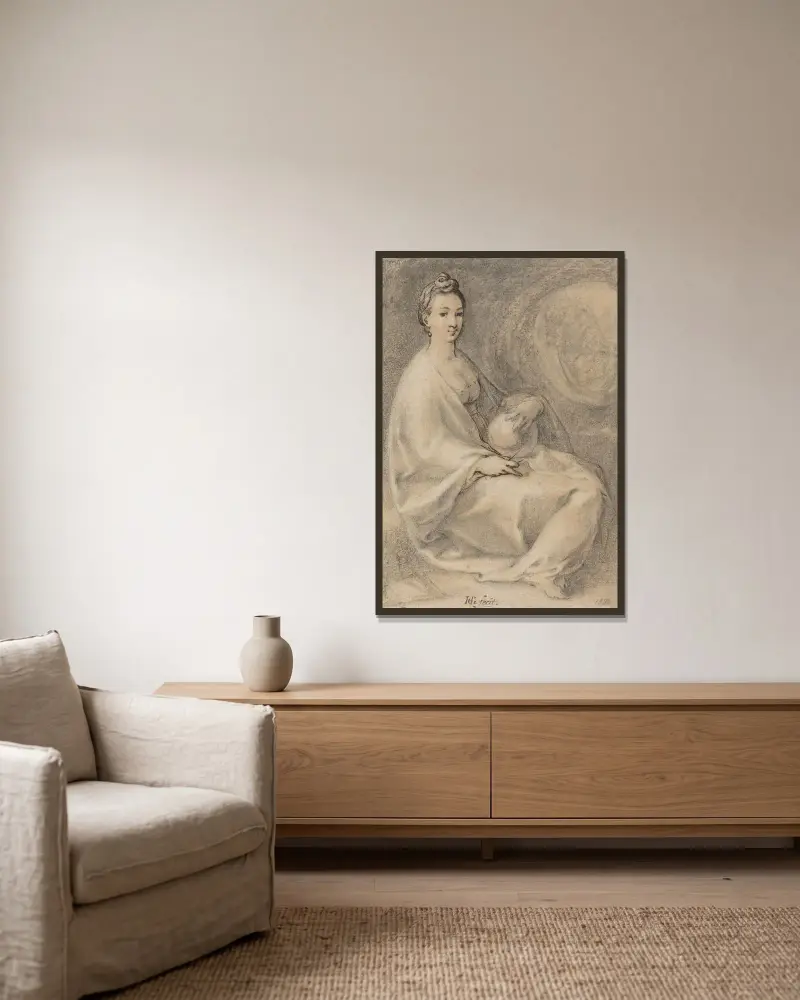Urania av Hendrick Goltzius inramad på en vägg