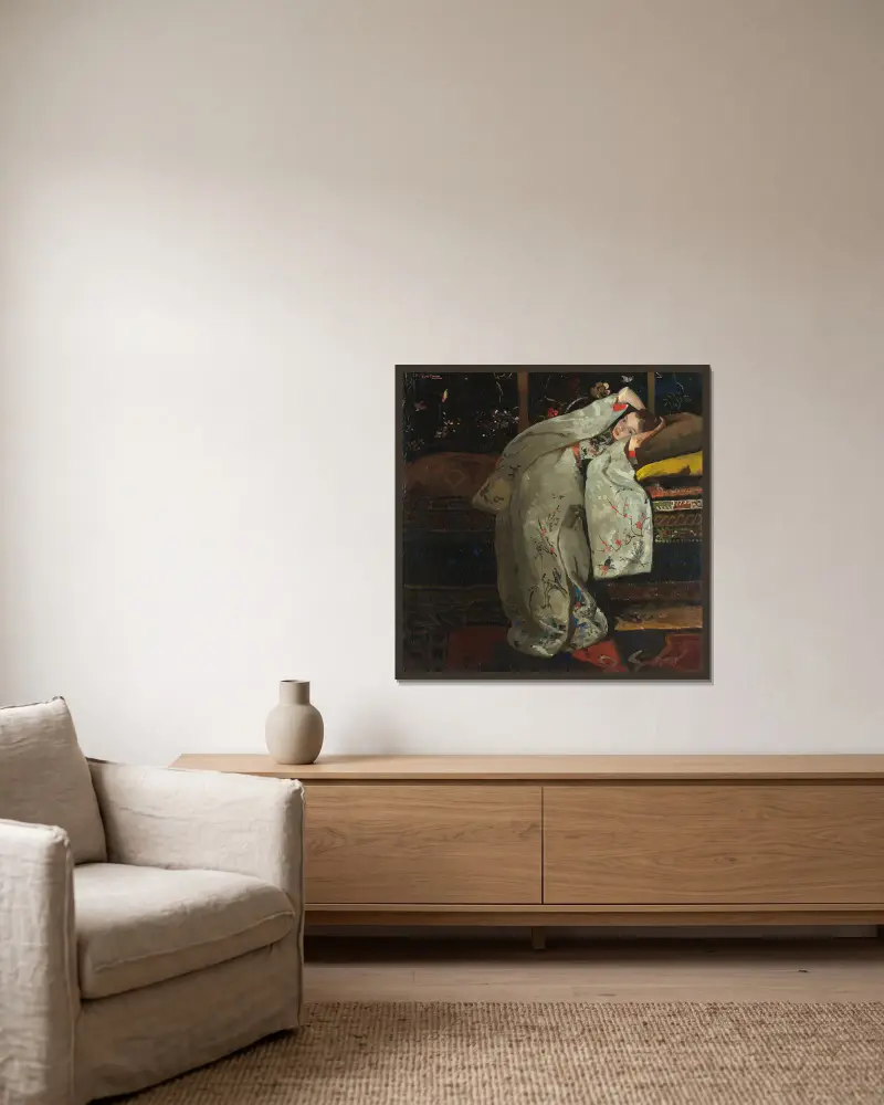 Girl in a White Kimono av George Hendrik Breitner inramad på en vägg
