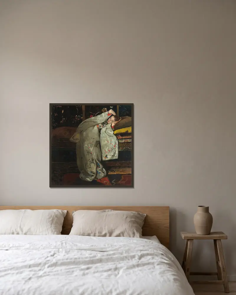 Girl in a White Kimono av George Hendrik Breitner inramad på en vägg