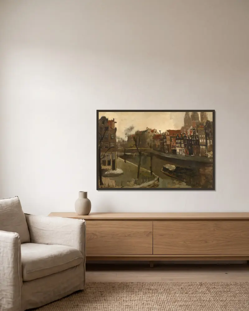 Prinsengracht in Amsterdam av George Hendrik Breitner inramad på en vägg