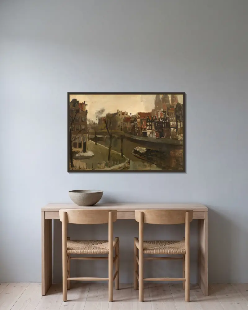 Prinsengracht in Amsterdam av George Hendrik Breitner inramad på en vägg