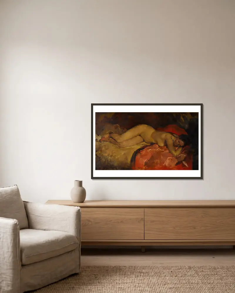 Liegender Akt von George Hendrik Breitner gerahmt an einer Wand