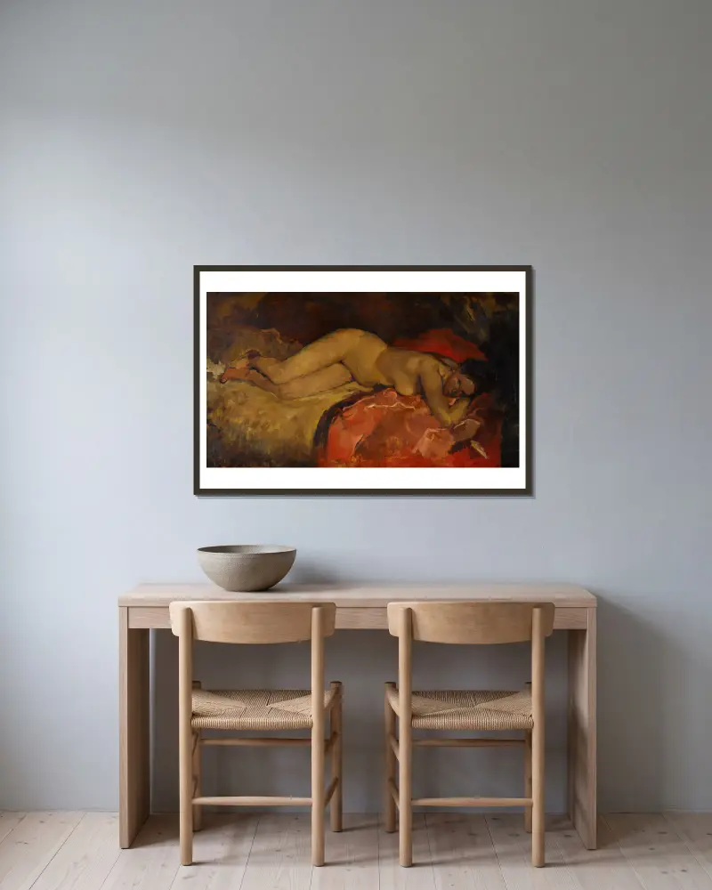 Liegender Akt von George Hendrik Breitner gerahmt an einer Wand