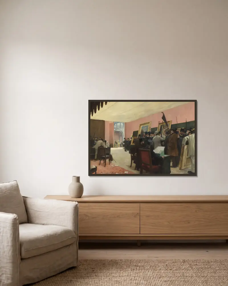 A Session of the Painting Jury av Henri Gervex inramad på en vägg