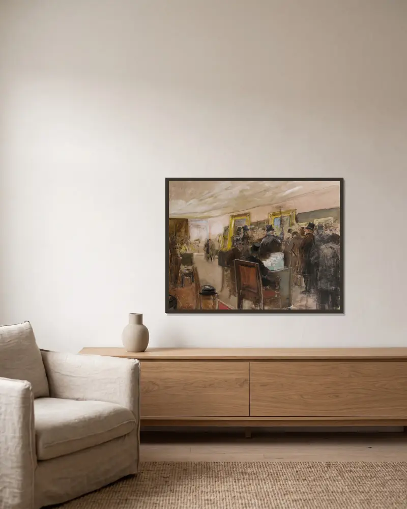 French study for ‘une séance du jury de peinture’ av Henri Gervex inramad på en vägg
