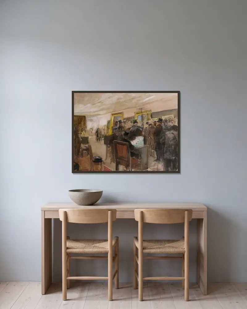 French study for ‘une séance du jury de peinture’ av Henri Gervex inramad på en vägg