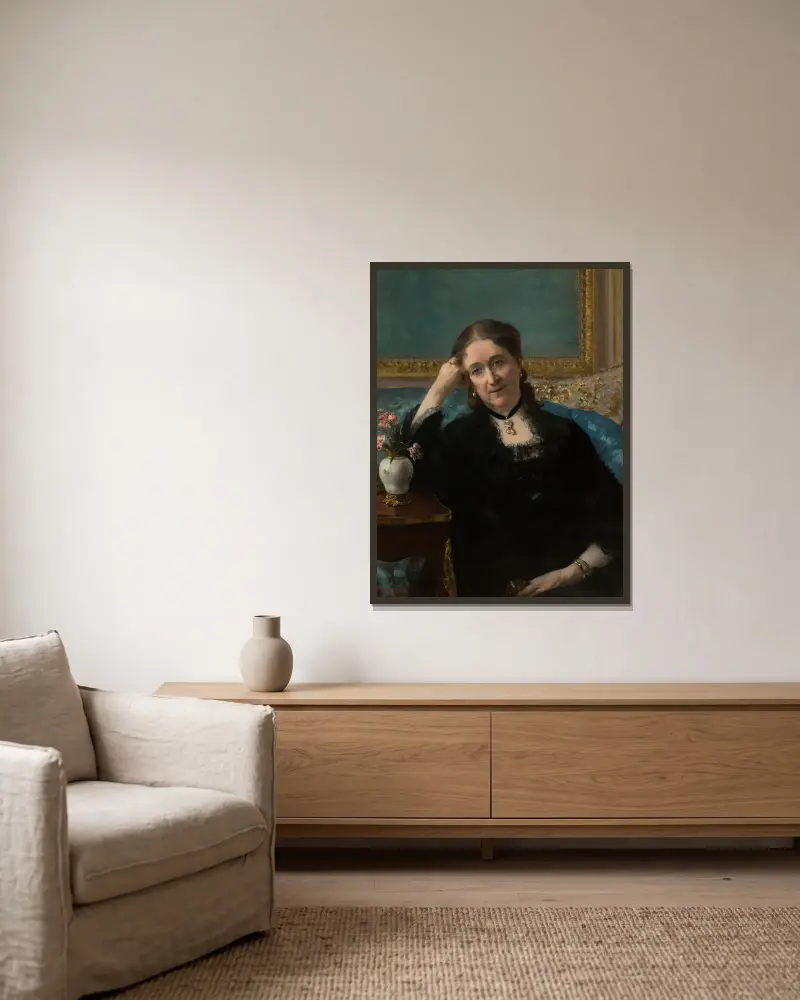 Portrait de Madame Blerzy av Henri Gervex inramad på en vägg