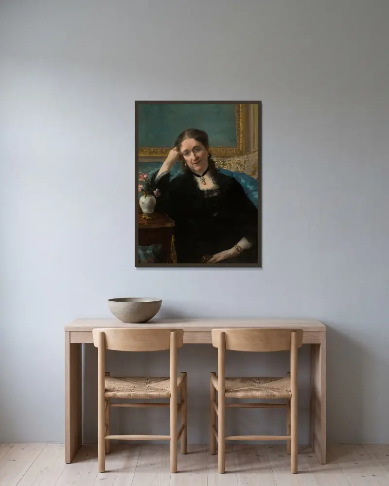 Portrait de Madame Blerzy av Henri Gervex inramad på en vägg