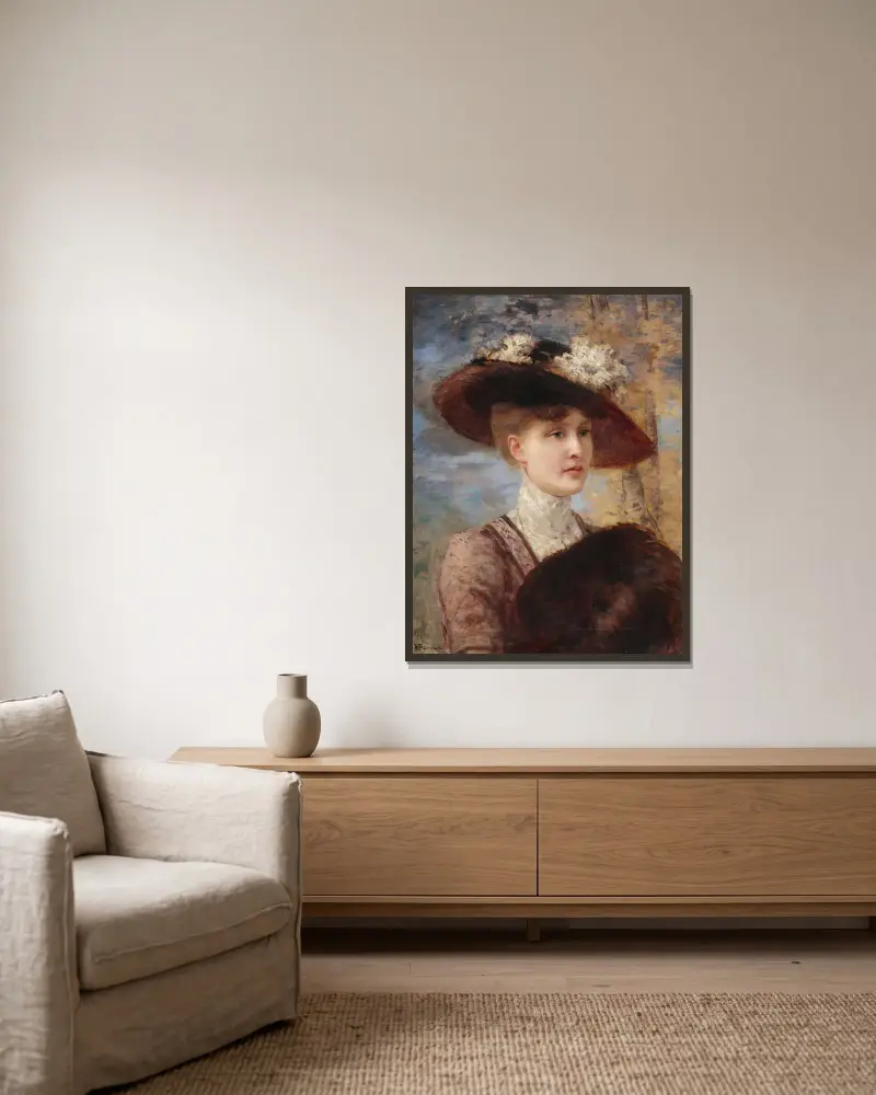 Portrait de Madame de Lorgeril av Henri Gervex inramad på en vägg
