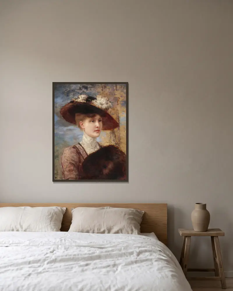 Portrait de Madame de Lorgeril av Henri Gervex inramad på en vägg
