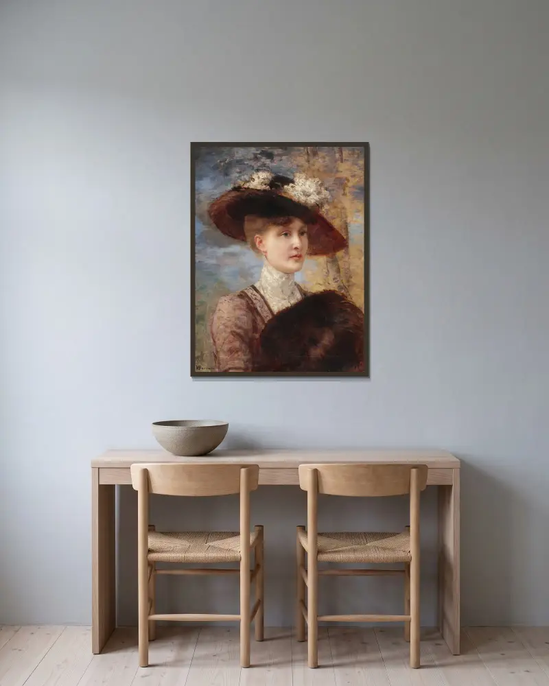 Portrait de Madame de Lorgeril av Henri Gervex inramad på en vägg