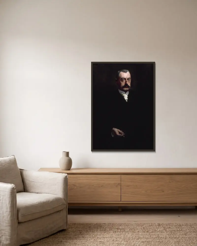 Portrait de Pierre Waldeck-Rousseau (1846-1904), homme politique av Henri Gervex inramad på en vägg