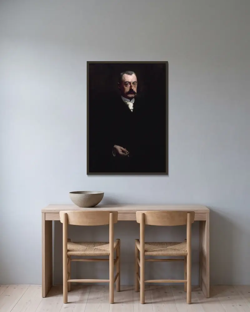 Portrait de Pierre Waldeck-Rousseau (1846-1904), homme politique av Henri Gervex inramad på en vägg