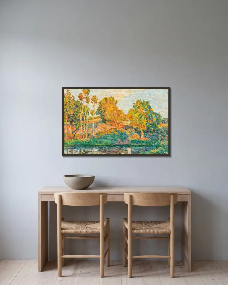 Vid flodstranden av Henri Lebasque inramad på en vägg