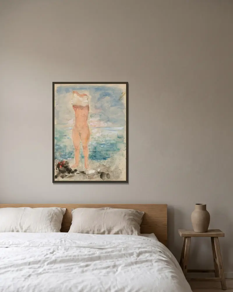 Badande kvinna av Henri Lebasque inramad på en vägg