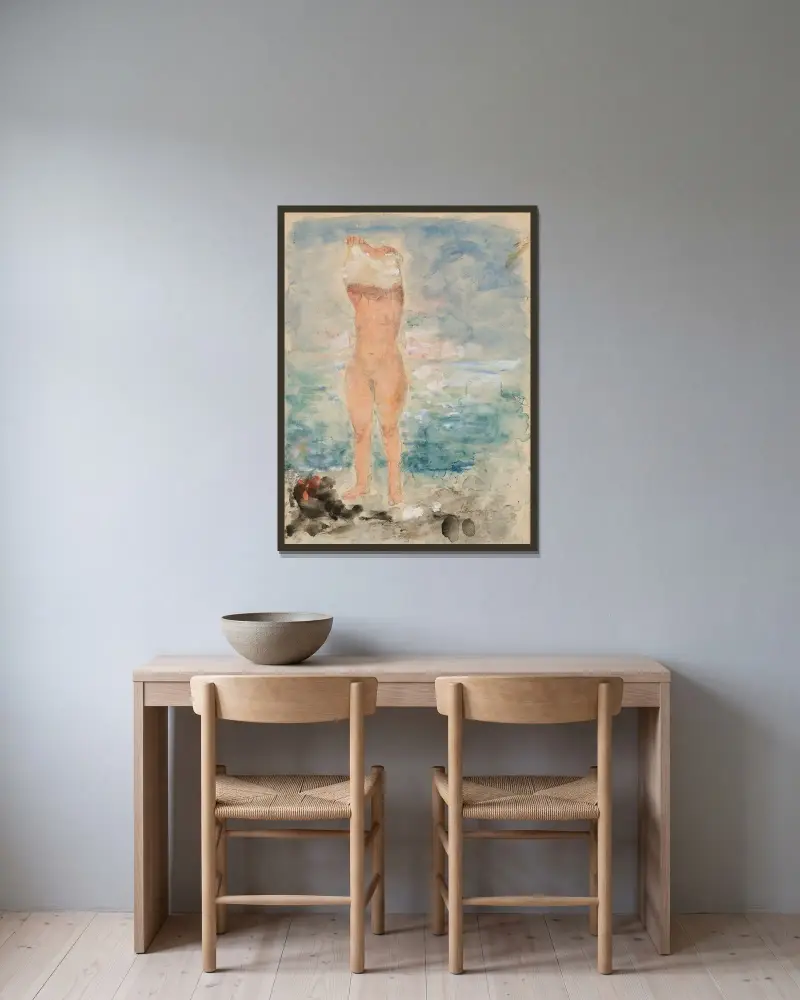 Badande kvinna av Henri Lebasque inramad på en vägg