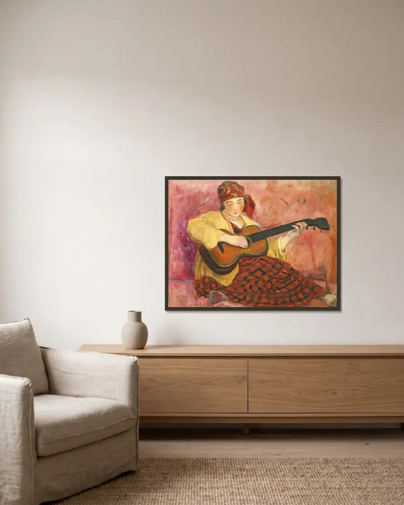 Femme à la guitare (Nono) av Henri Lebasque inramad på en vägg
