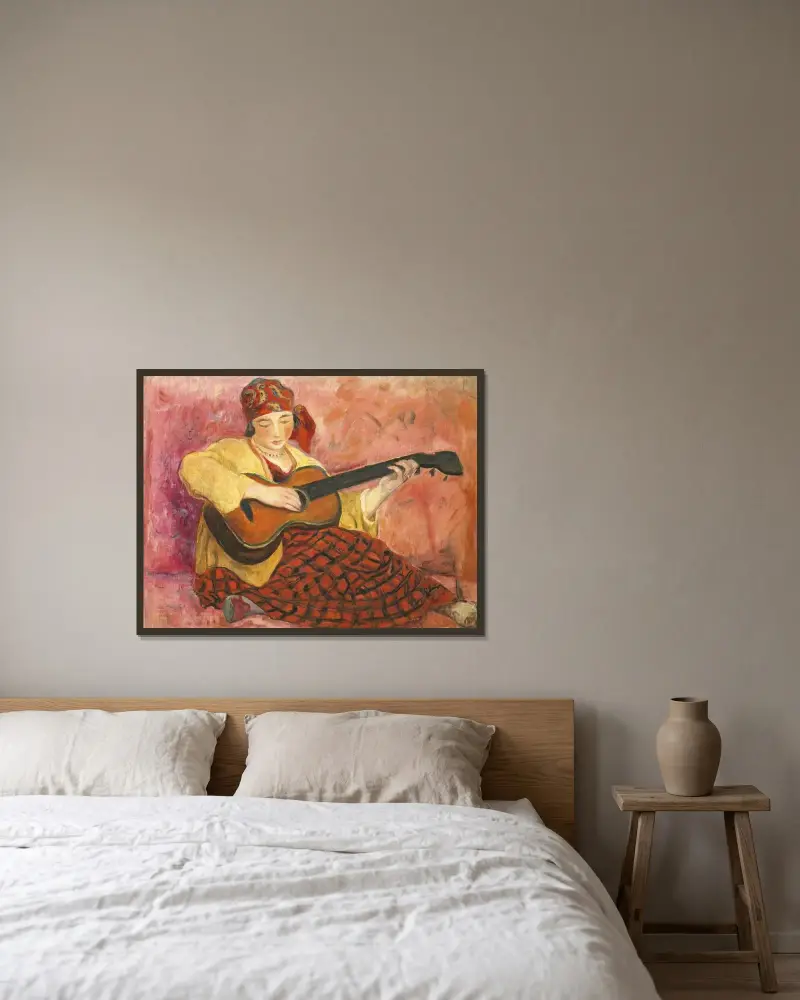 Femme à la guitare (Nono) av Henri Lebasque inramad på en vägg