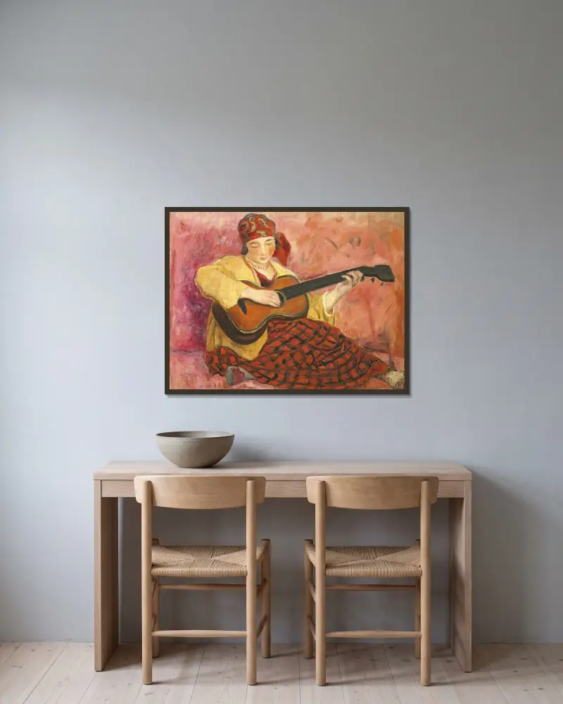 Femme à la guitare (Nono) av Henri Lebasque inramad på en vägg