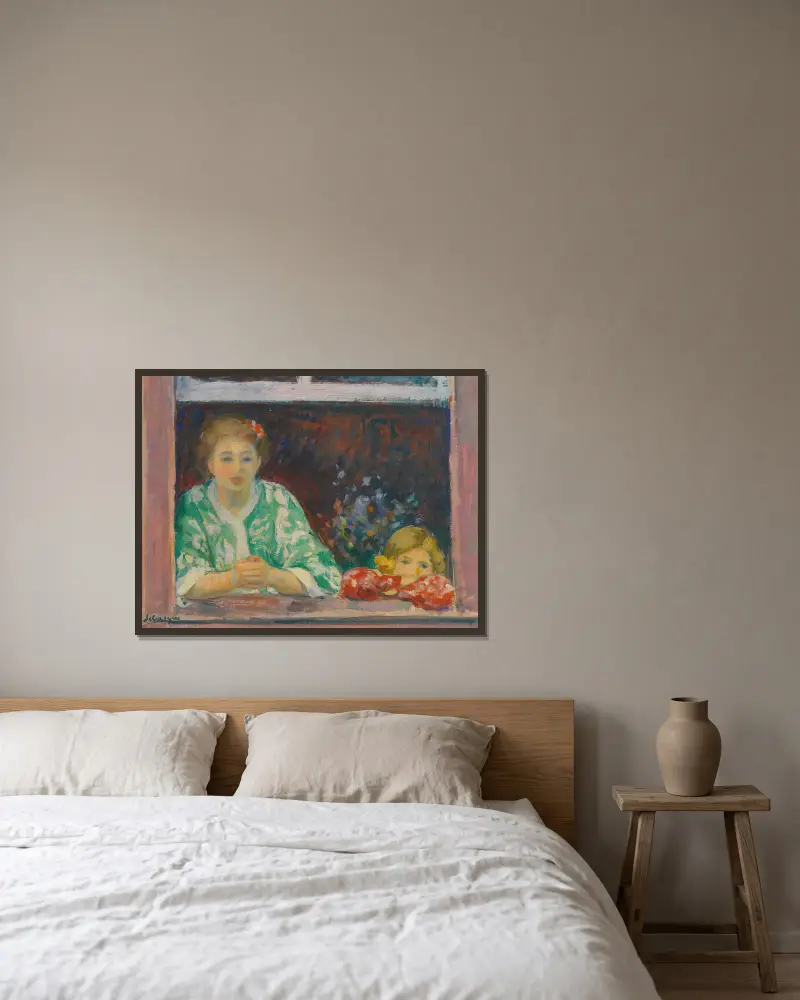 Femme Et Fillette À La Fenêtre av Henri Lebasque inramad på en vägg