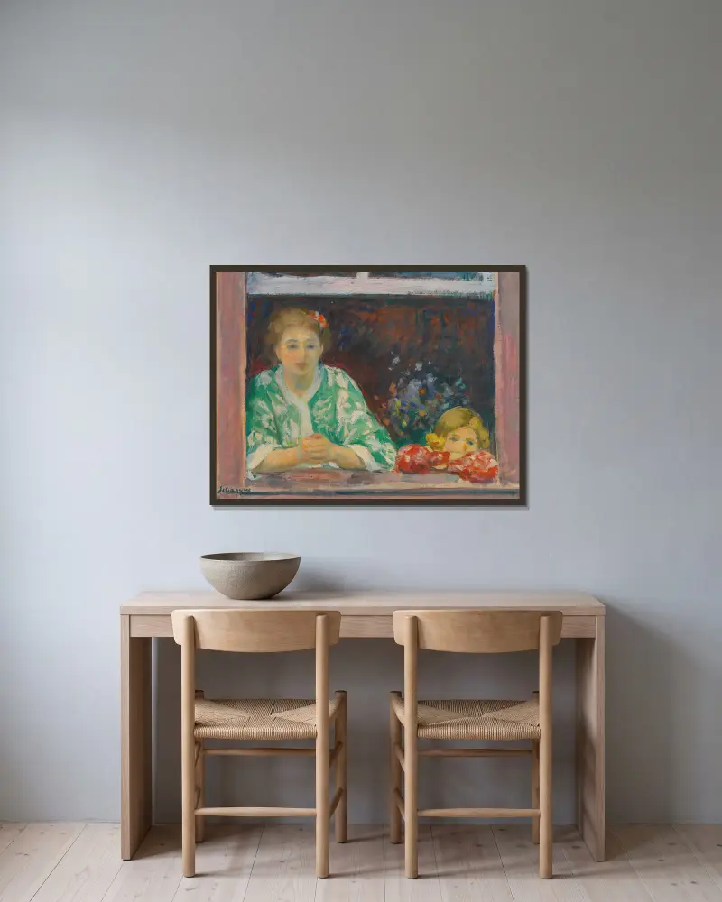 Femme Et Fillette À La Fenêtre av Henri Lebasque inramad på en vägg