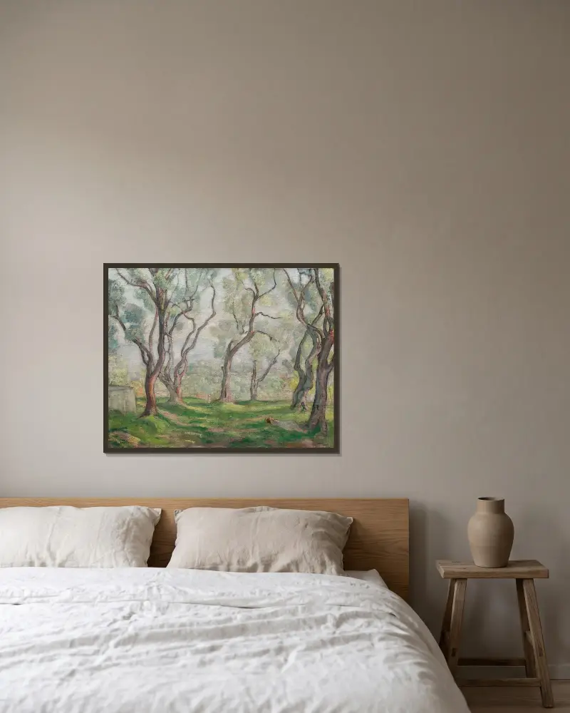 Ung flicka sovande under träden av Henri Lebasque inramad på en vägg