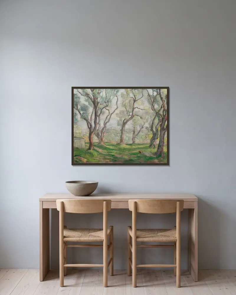 Ung flicka sovande under träden av Henri Lebasque inramad på en vägg