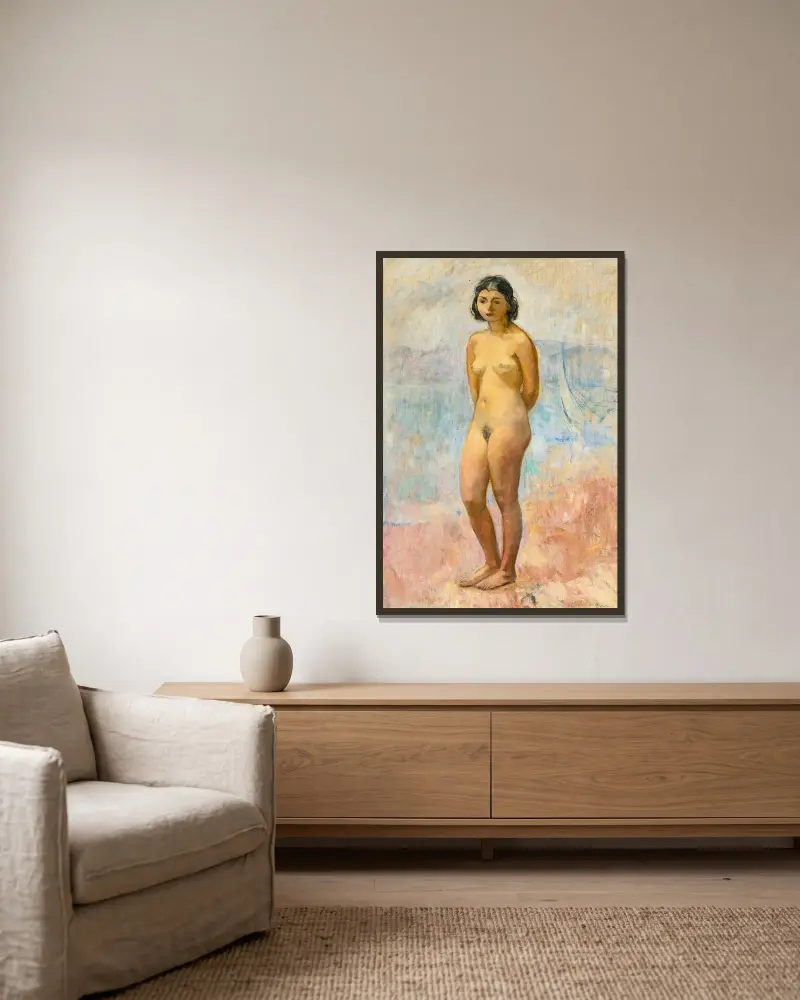 Ung flicka stående naken av Henri Lebasque inramad på en vägg