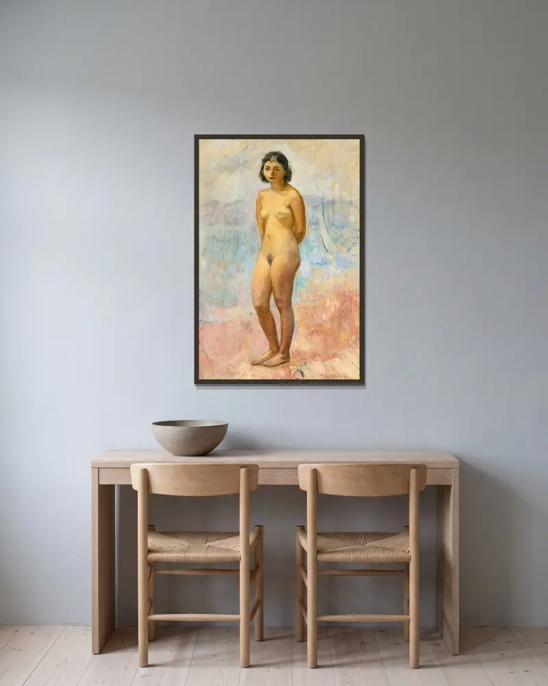 Ung flicka stående naken av Henri Lebasque inramad på en vägg