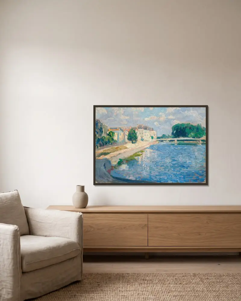 Die Marne bei Lagny von Henri Lebasque gerahmt an einer Wand