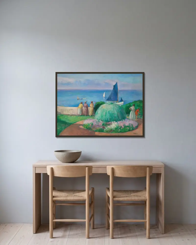 Den blå segeln, Préfailles av Henri Lebasque inramad på en vägg