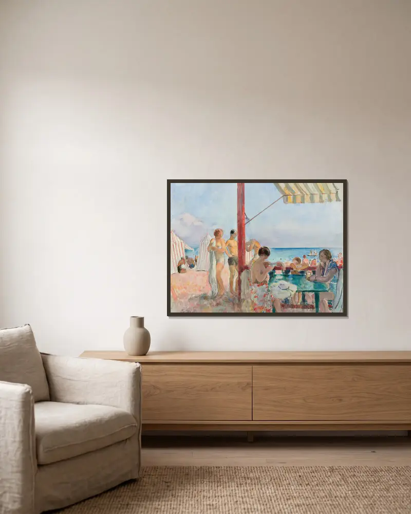 Die Bar am Strand von Henri Lebasque gerahmt an einer Wand