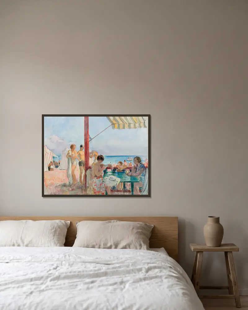 Die Bar am Strand von Henri Lebasque gerahmt an einer Wand