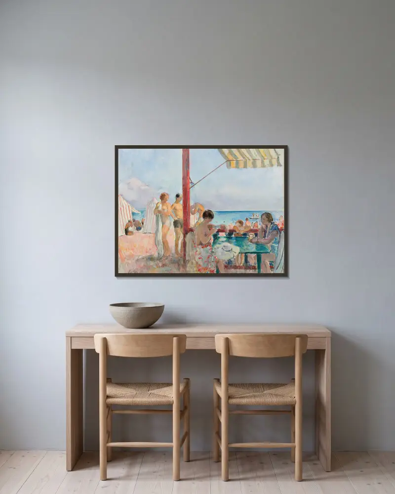 Die Bar am Strand von Henri Lebasque gerahmt an einer Wand