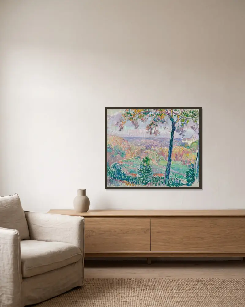 Slottet Pierrefonds och Compiègneskogen av Henri Lebasque inramad på en vägg