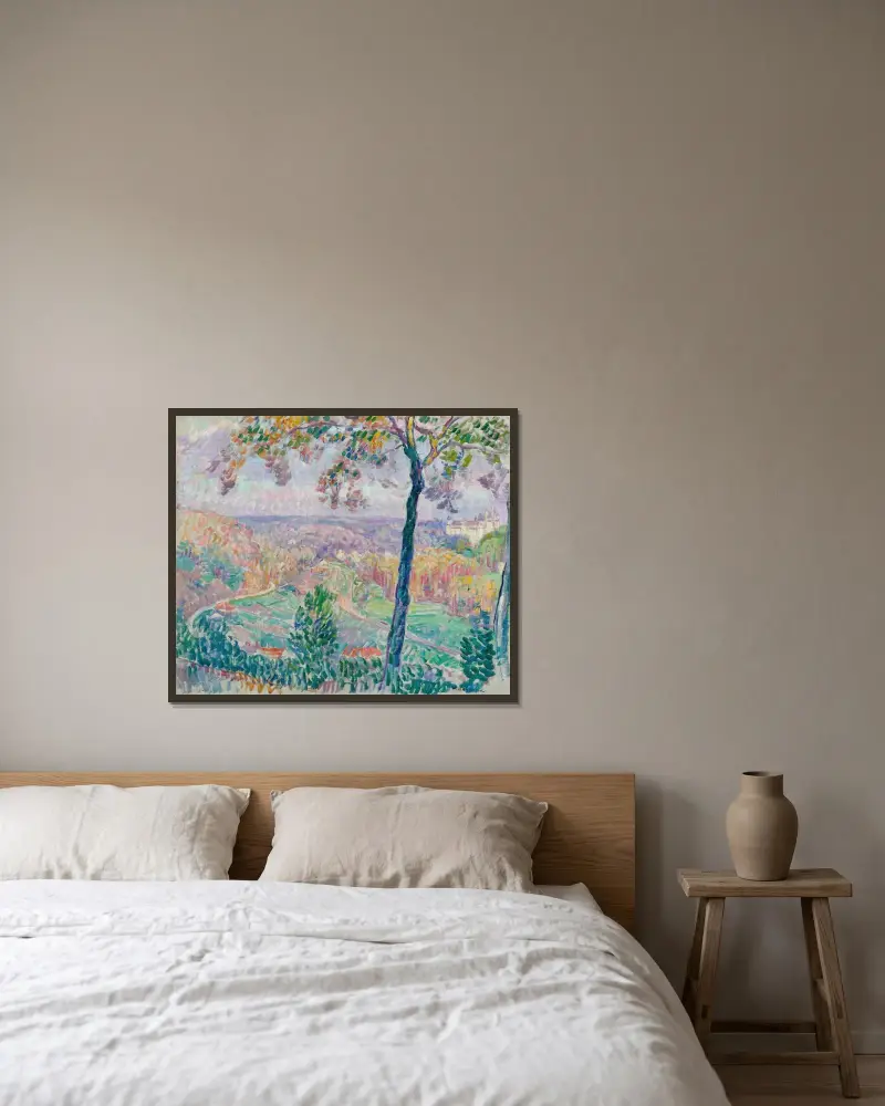 Slottet Pierrefonds och Compiègneskogen av Henri Lebasque inramad på en vägg