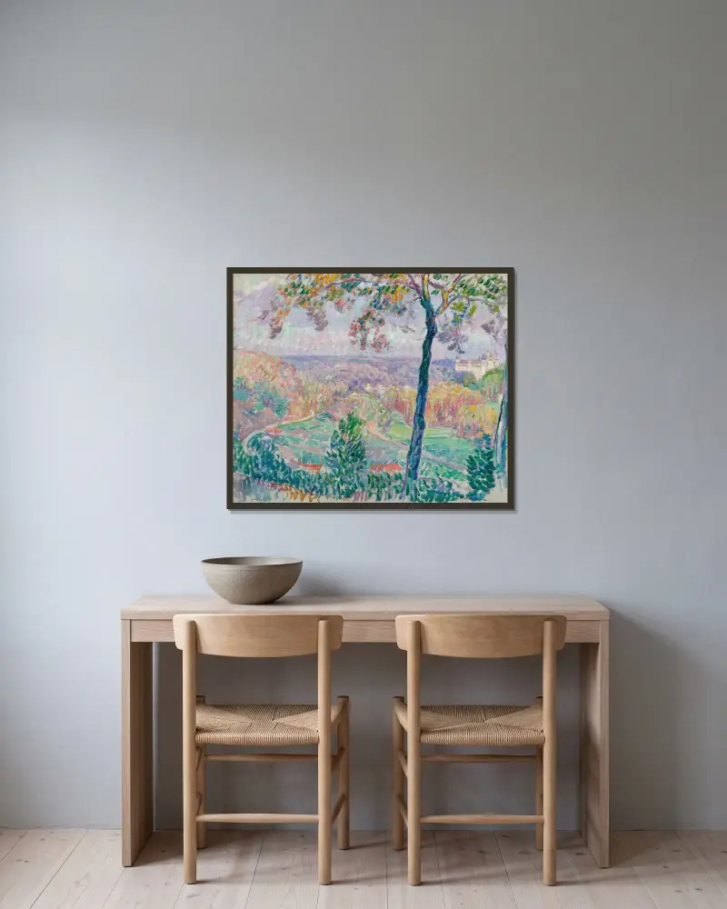 Slottet Pierrefonds och Compiègneskogen av Henri Lebasque inramad på en vägg