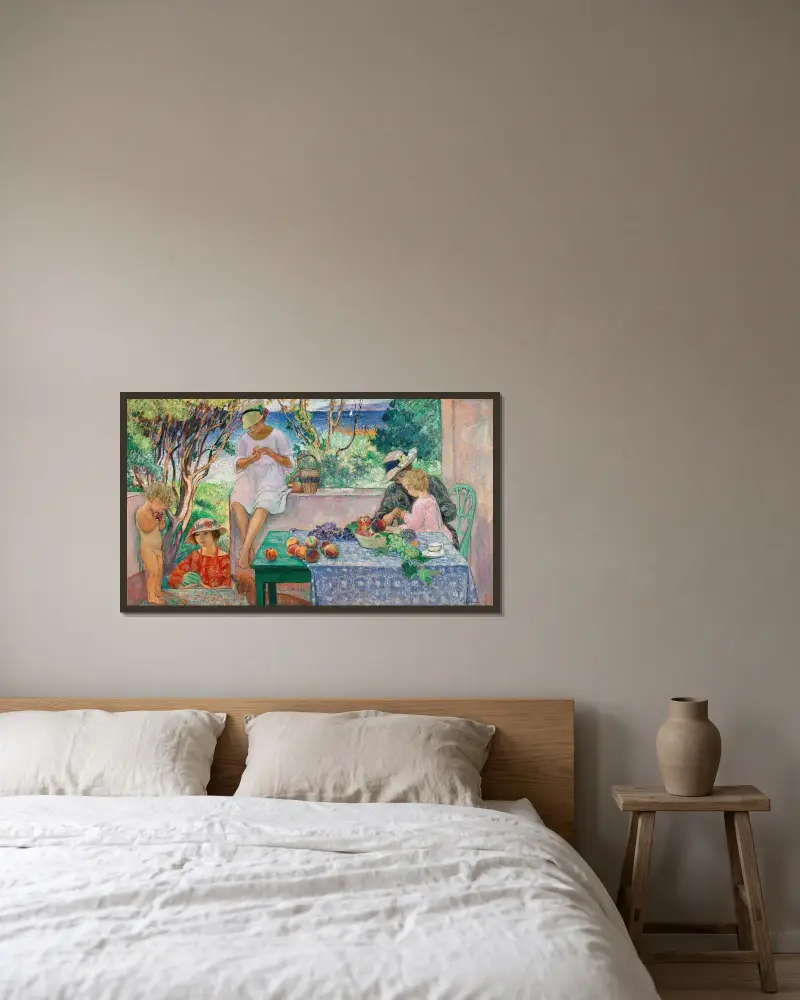 Mellanmålet på terrassen i Sainte-Maxime av Henri Lebasque inramad på en vägg