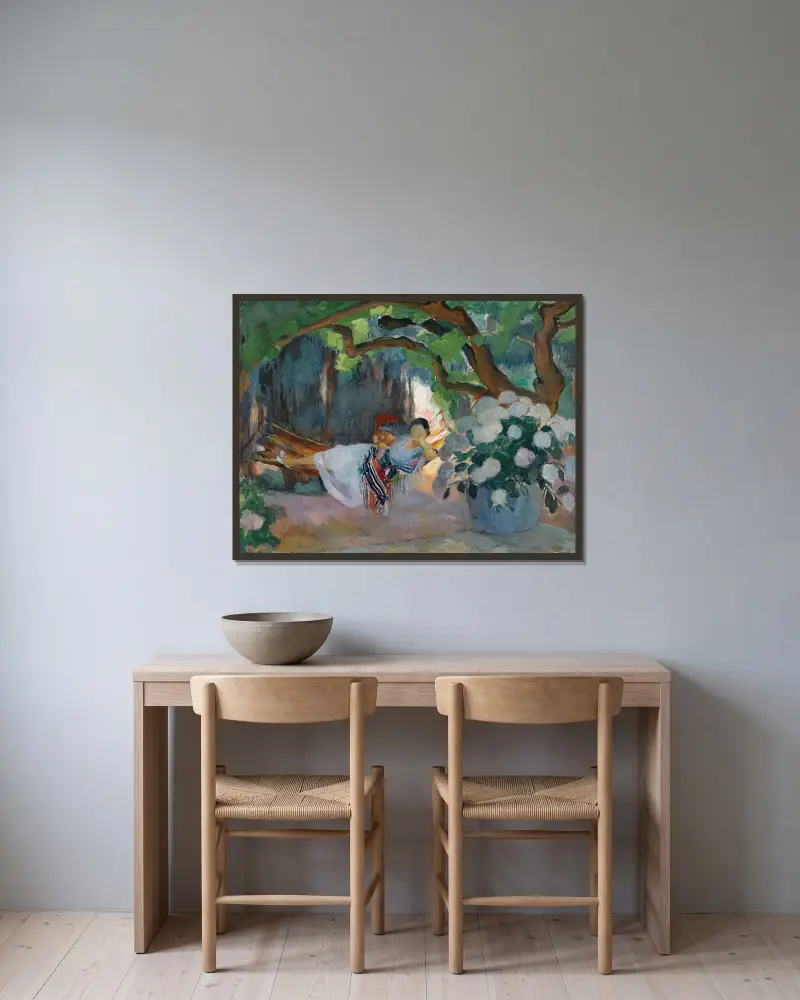 Le Pradet, Jeune Femme Au Hamac (Nono) av Henri Lebasque inramad på en vägg
