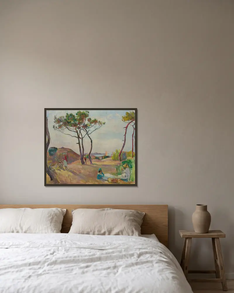 Le Pradet, tallarna på stranden av Henri Lebasque inramad på en vägg