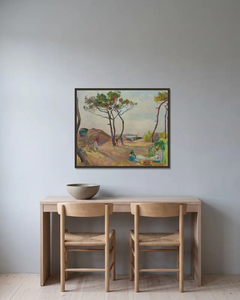 Le Pradet, tallarna på stranden av Henri Lebasque inramad på en vägg